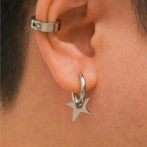 Silver 3/$30 Star Hoop 2pc Ear Cuff Earring Set